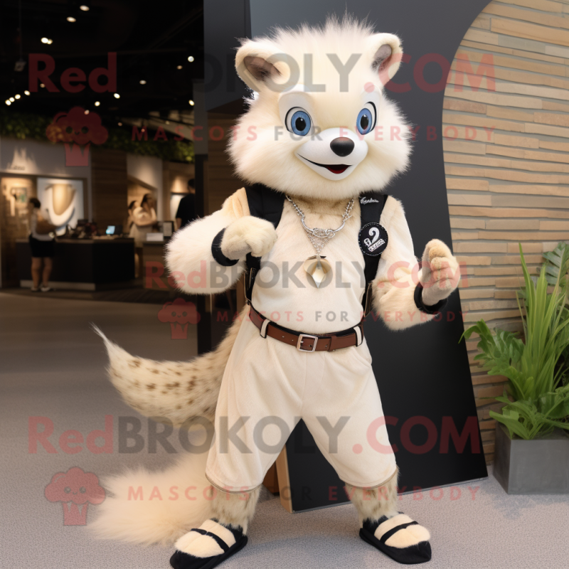 Beige Skunk mascot costume character dressed with a Flare Jeans and Bracelet watches Beige Skunk mascot costume character dressed with a Flare Jeans and Bracelet watches