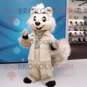 Beige Skunk mascot costume character dressed with a Flare Jeans and Bracelet watches