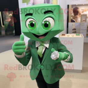 Green Engagement Ring mascot costume character dressed with a Oxford Shirt and Lapel pins