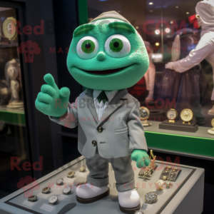 Green Engagement Ring mascot costume character dressed with a Oxford Shirt and Lapel pins
