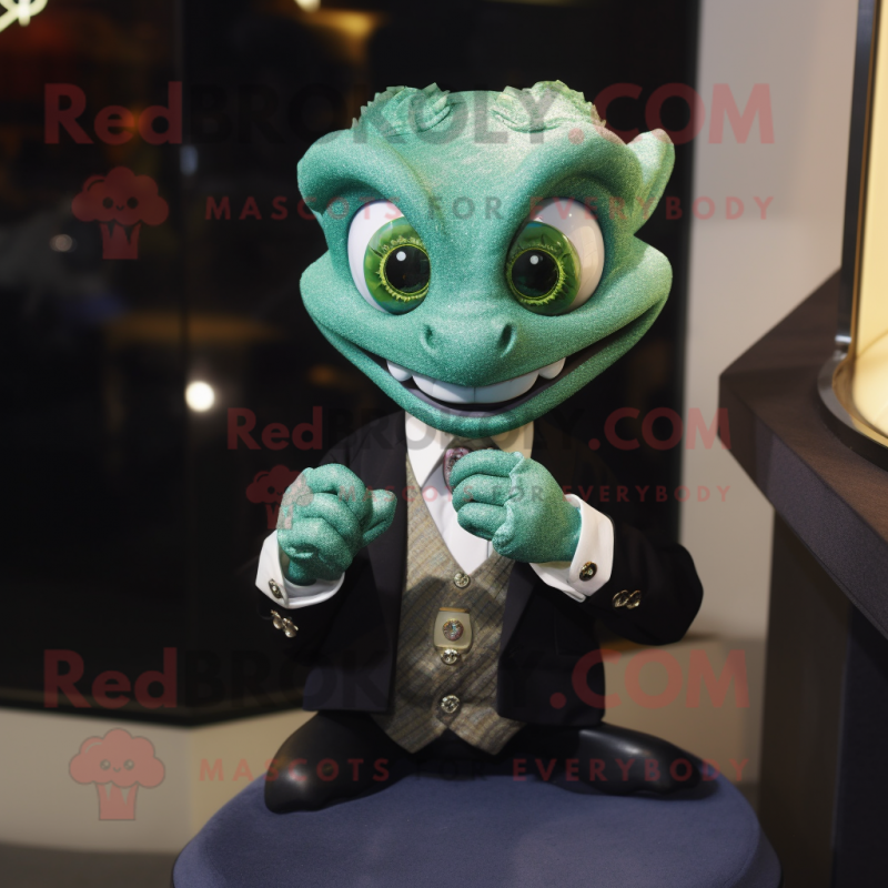 Green Engagement Ring mascot costume character dressed with a Oxford Shirt and Lapel pins