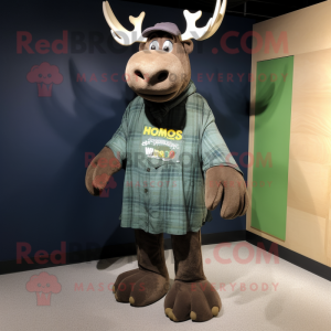 Olive Moose mascot costume character dressed with a Boyfriend Jeans and Shawl pins