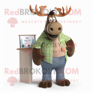 Olive Moose mascot costume character dressed with a Boyfriend Jeans and Shawl pins