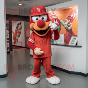 Red Goulash mascot costume character dressed with a Baseball Tee and Hats