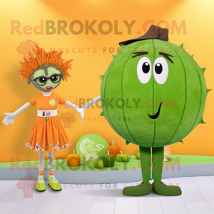 Olive Pumpkin mascot costume character dressed with a Swimwear and Hair clips