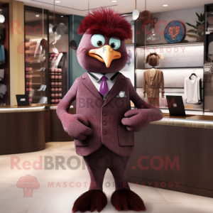 Maroon Harpy mascot costume character dressed with a Waistcoat and Tie pins