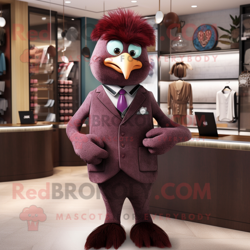 Maroon Harpy mascot costume character dressed with a Waistcoat and Tie pins Maroon Harpy mascot costume character dressed with a Waistcoat and Tie pins