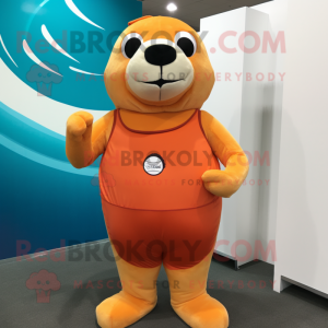 Orange Seal mascot costume character dressed with a Tank Top and Cufflinks