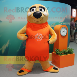 Orange Seal mascot costume character dressed with a Tank Top and Cufflinks