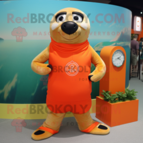 Orange Seal mascot costume character dressed with a Tank Top and Cufflinks