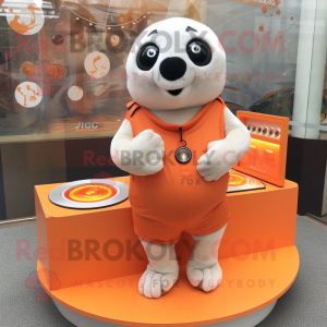 Orange Seal mascot costume character dressed with a Tank Top and Cufflinks