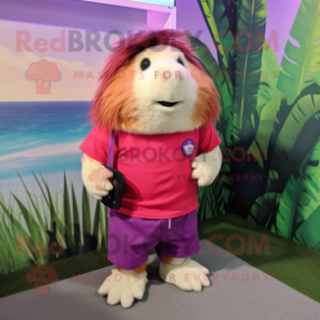 Magenta Guinea Pig mascot costume character dressed with a Bermuda Shorts and Cufflinks