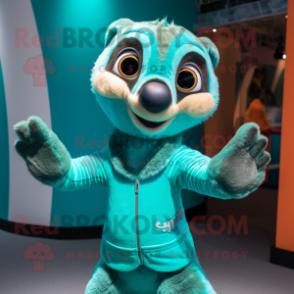 Turquoise Meerkat mascot costume character dressed with a Bikini and Gloves