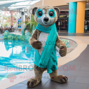 Turquoise Meerkat mascot costume character dressed with a Bikini and Gloves