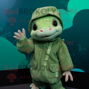 Grön Axolotls maskotdräkt...