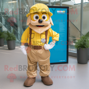 Gold Chief mascot costume character dressed with a Overalls and Pocket squares