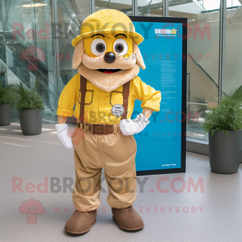 Gold Chief mascot costume character dressed with a Overalls and Pocket squares