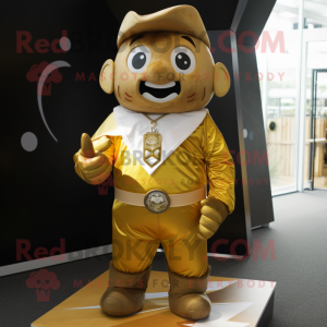 Gold Chief mascot costume character dressed with a Overalls and Pocket squares