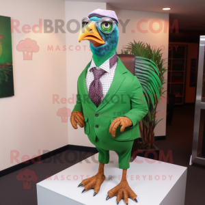 Green Pheasant mascot costume character dressed with a Dress Shirt and Eyeglasses