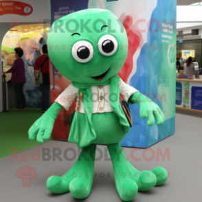 Green Octopus mascot costume character dressed with a Chinos and Bracelet watches