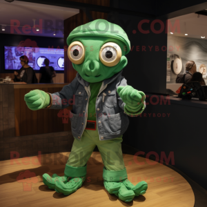 Green Octopus mascot costume character dressed with a Chinos and Bracelet watches