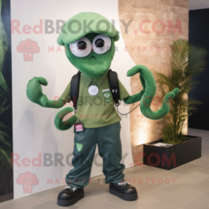 Green Octopus mascot costume character dressed with a Chinos and Bracelet watches