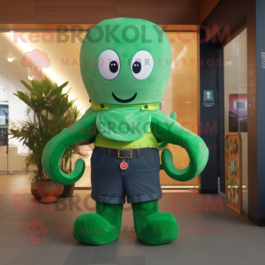 Green Octopus mascot costume character dressed with a Chinos and Bracelet watches