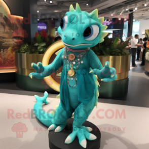 Teal Geckos mascot costume character dressed with a Ball Gown and Bracelet watches