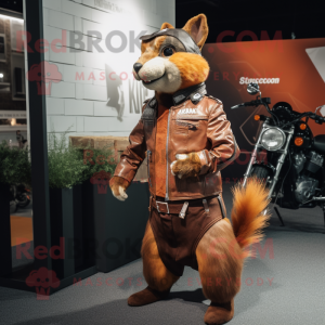 Rust Squirrel mascot costume character dressed with a Moto Jacket and Brooches