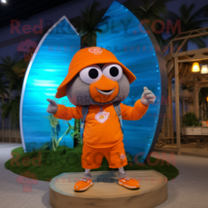Orange Pendant mascot costume character dressed with a Board Shorts and Keychains