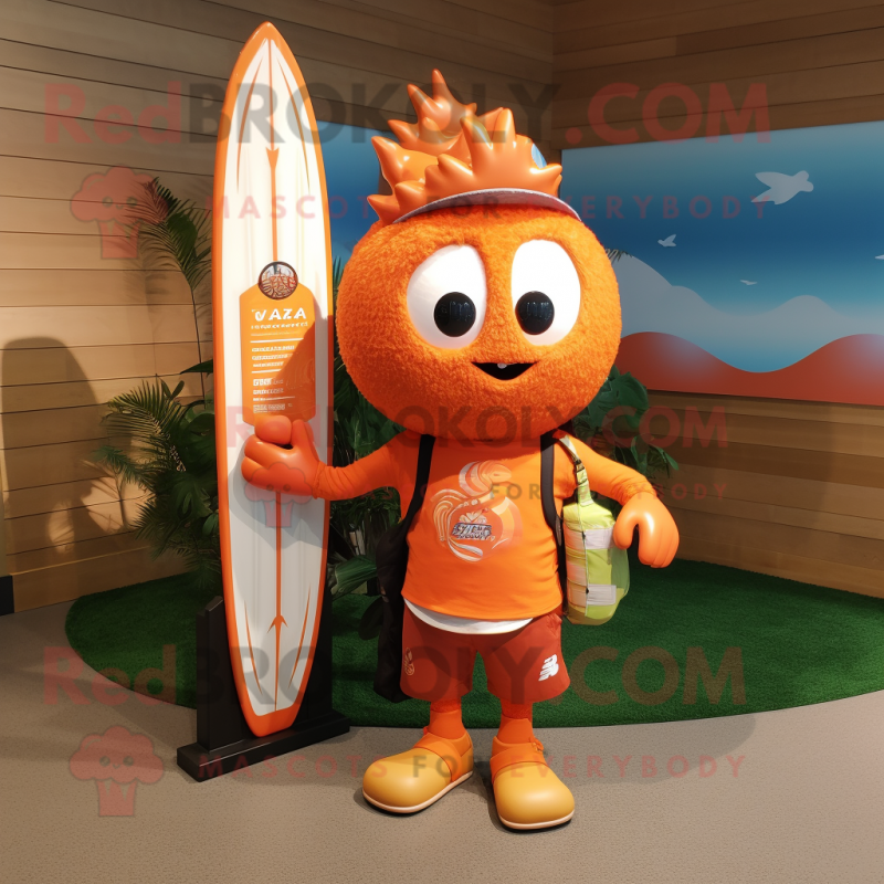 Orange Pendant mascot costume character dressed with a Board Shorts and Keychains