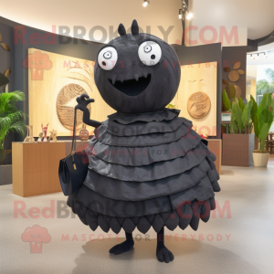 Black Trilobite mascot costume character dressed with a Circle Skirt and Handbags