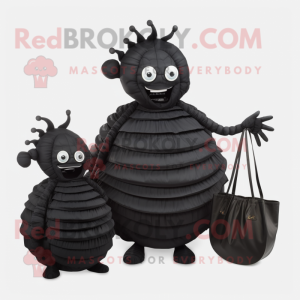 Black Trilobite mascot costume character dressed with a Circle Skirt and Handbags