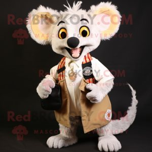 Cream Aye-Aye mascot costume character dressed with a Vest and Coin purses