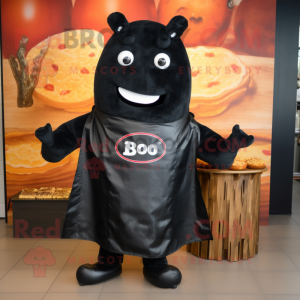Black Bbq Ribs mascot costume character dressed with a Jeans and Shawl pins