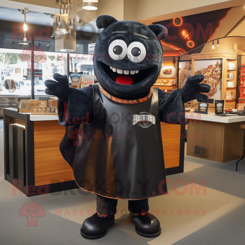 Black Bbq Ribs mascot costume character dressed with a Jeans and Shawl pins