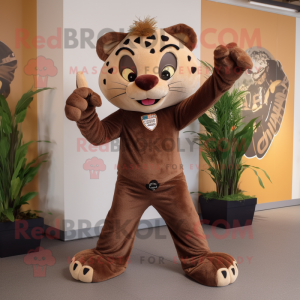 Brown Jaguar mascot costume character dressed with a Trousers and Shoe clips