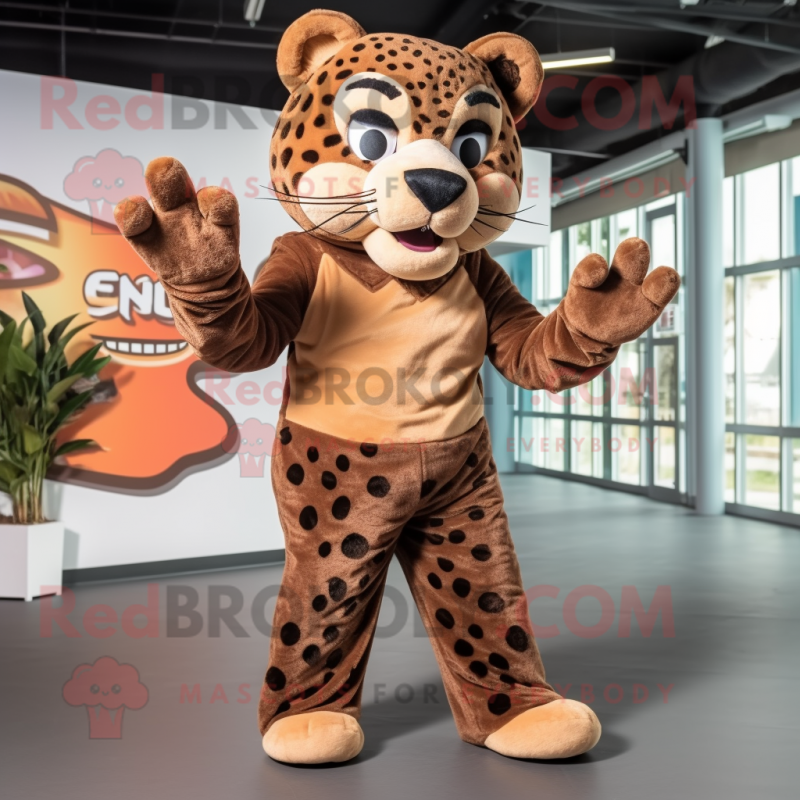 Brown Jaguar mascot costume character dressed with a Trousers and Shoe clips Brown Jaguar mascot costume character dressed with a Trousers and Shoe clips