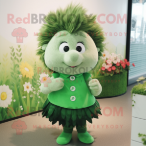 Green Hedgehog mascot costume character dressed with a Dress and Lapel pins