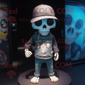 nan Skull mascot costume character dressed with a Playsuit and Hat pins