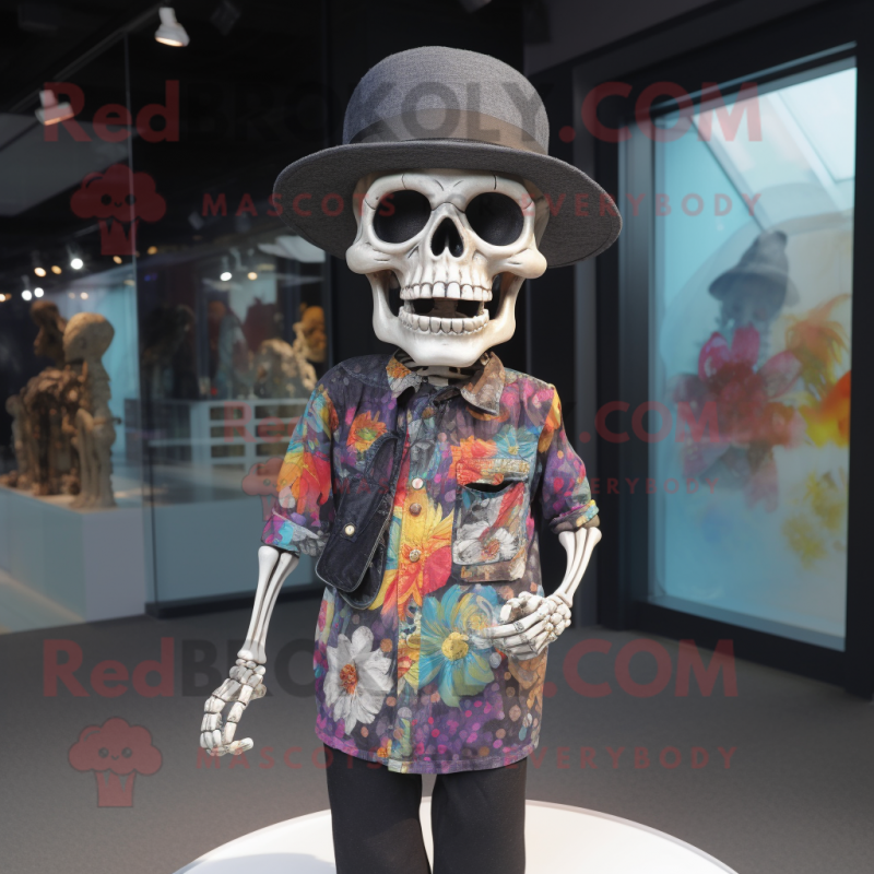 nan Skull mascot costume character dressed with a Playsuit and Hat pins