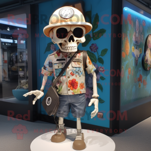 nan Skull mascot costume character dressed with a Playsuit and Hat pins
