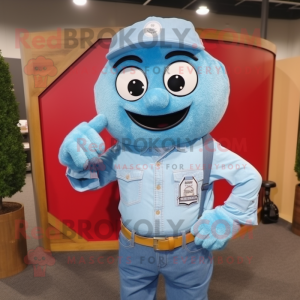 Sky Blue Wrist Watch mascot costume character dressed with a Chambray Shirt and Cummerbunds