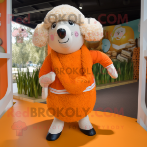 Orange Sheep mascot costume character dressed with a Romper and Shawls