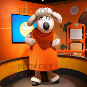 Orange Sheep mascot costume character dressed with a Romper and Shawls