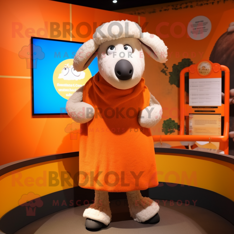 Orange Sheep mascot costume character dressed with a Romper and Shawls Orange Sheep mascot costume character dressed with a Romper and Shawls