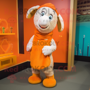 Orange Sheep mascot costume character dressed with a Romper and Shawls