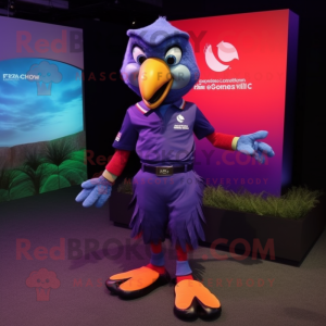 Purple Macaw mascot costume character dressed with a Polo Tee and Anklets