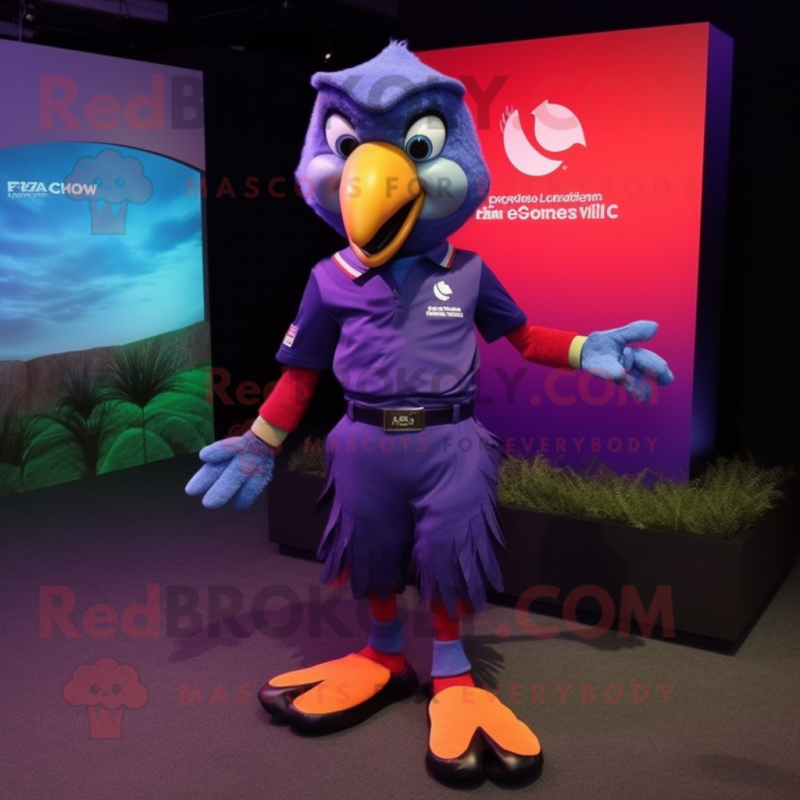 Purple Macaw mascot costume character dressed with a Polo Tee and Anklets