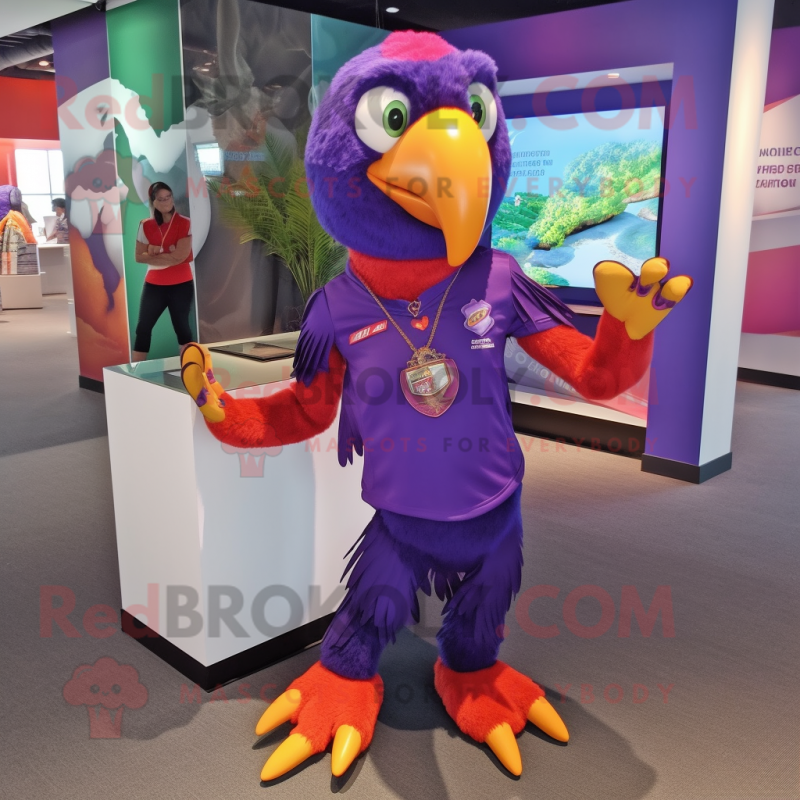 Purple Macaw mascot costume character dressed with a Polo Tee and Anklets